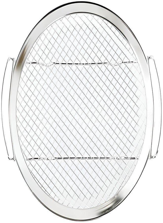 SHREESAMP صينية زيت دائرية من الفولاذ المقاوم للصدأ، أداة طهي، شبكة لمنع تسرب الطعام المقلي، مصفاة معدنية للقلي العميق، رف حلقات البصل والبطاطس المقلية، رف للدجاج المقلي الفرنسي [23 × 22 × 2.5 سم] - Image 1